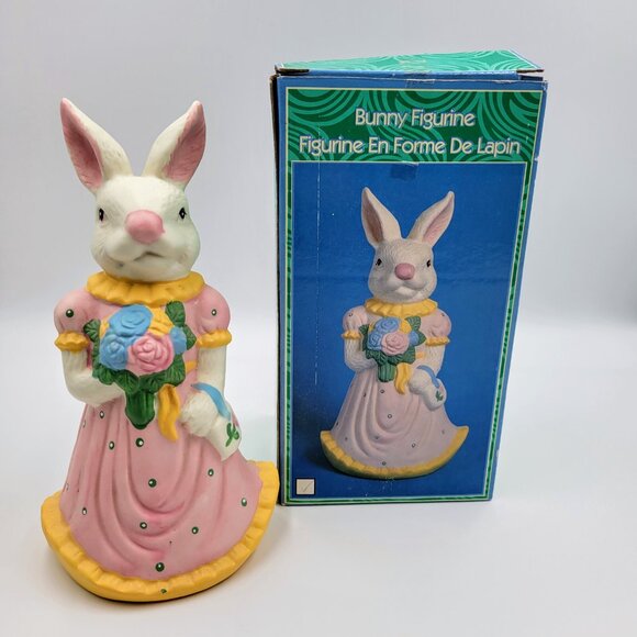 Easter Bunny Figurine Rabbit Girl Female Flowers Dress Read - Picture 7 of 10